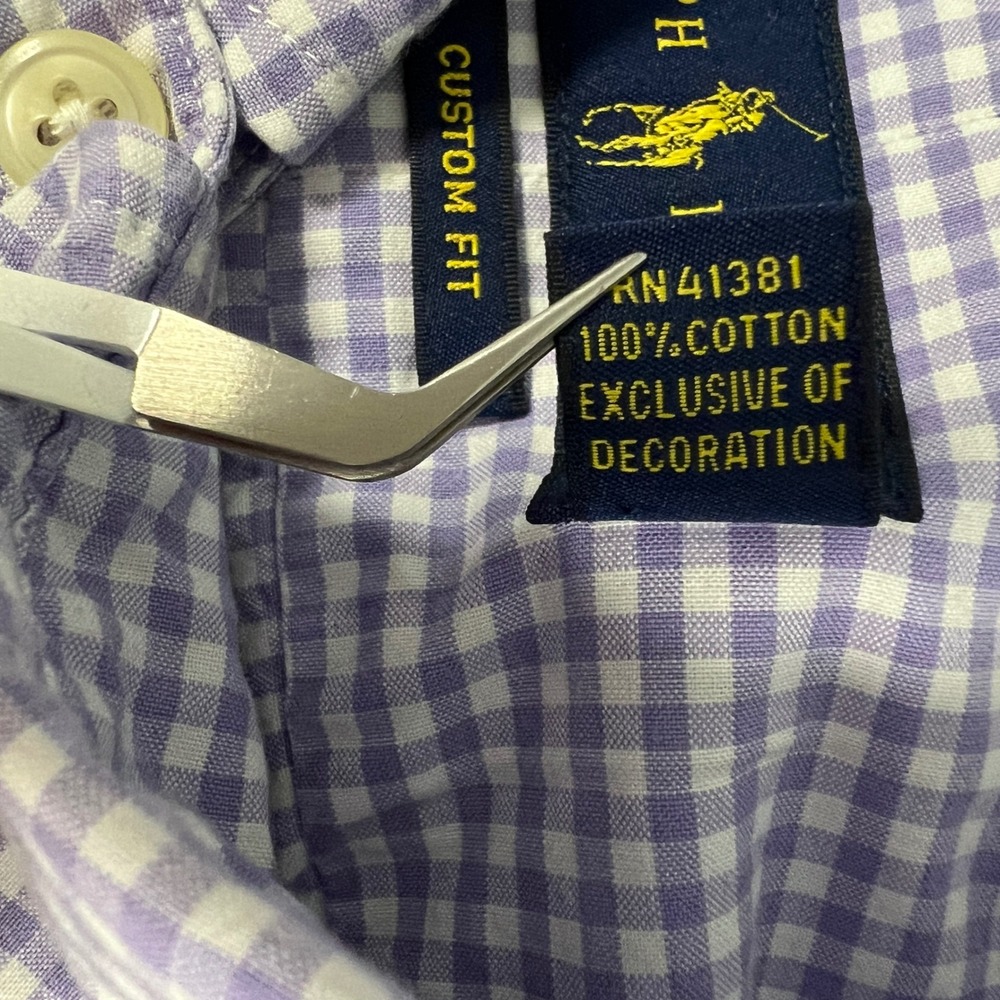 Ralph Lauren Custom Fit Purple Gingham Check Button Down Shirt Mens Size L - Picture 5 of 9